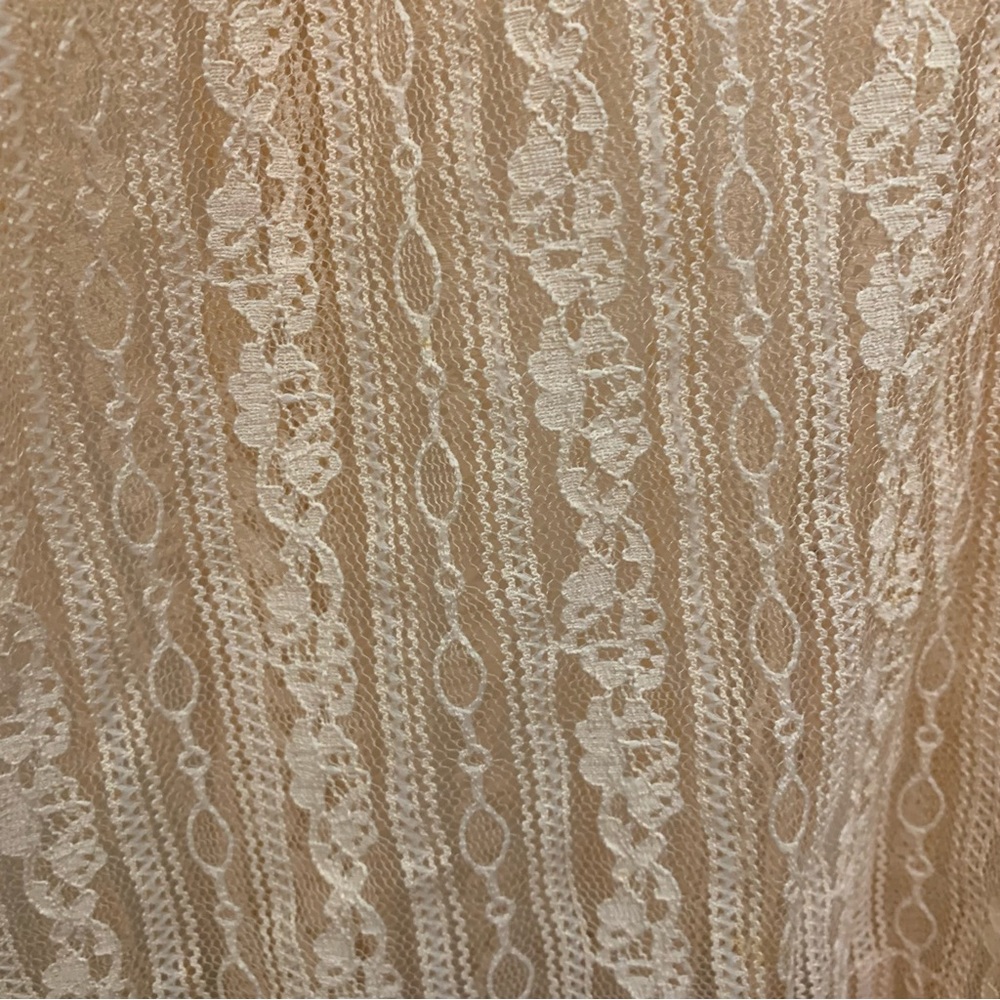 Free People Sheer Lace Boho Blouse Peach Boxy Top Large Romantic Festival - Picture 12 of 13